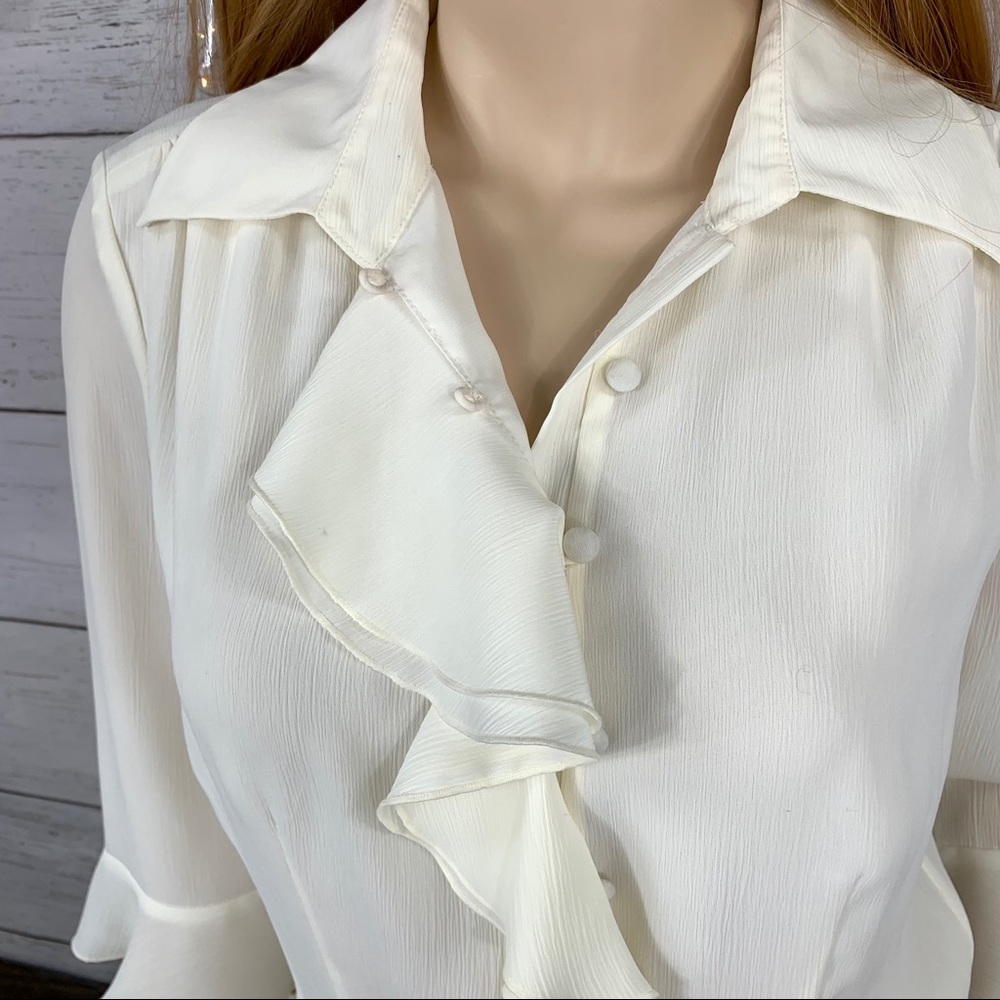 JUDITH HART Cream Ruffle Front Button-Down Blouse - Picture 6 of 11